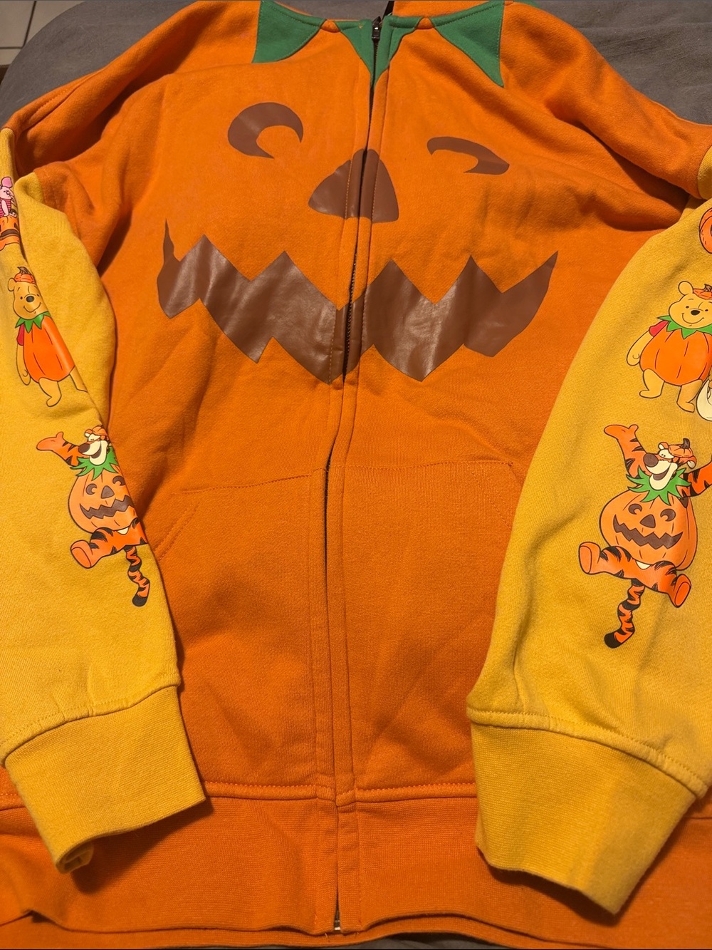 Disney Orange Pumpkin Zip-Up Hoodie with Yellow Sleeves
